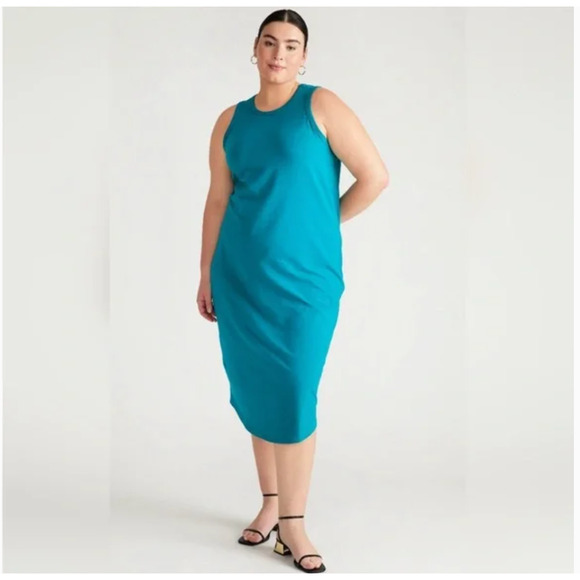 Universal Standard Cai High Neck Tank Midi Dress 2XS 2 4 NWT Teal Blue Green - Picture 1 of 5